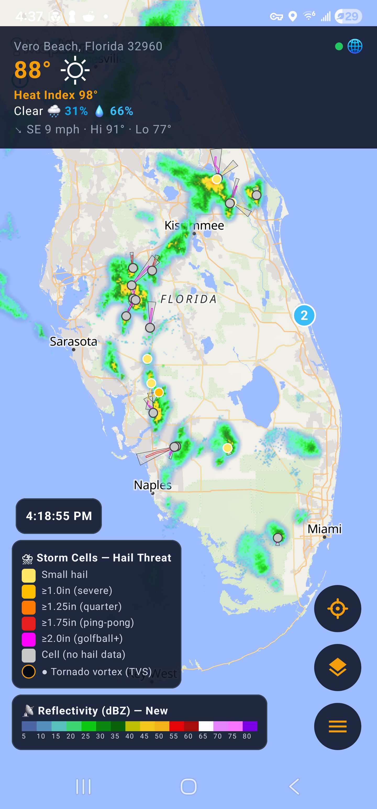 Isobaric main radar screen — live radar with storm cells and current conditions